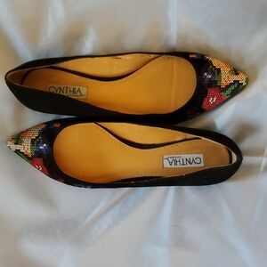 Cynthia Rowley Black Suede with embroidery, Size 9M
